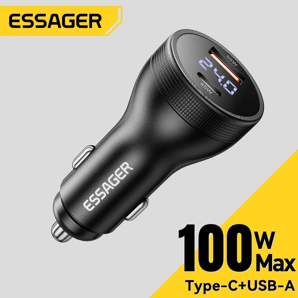 100W USB-C autolader met digitaal display