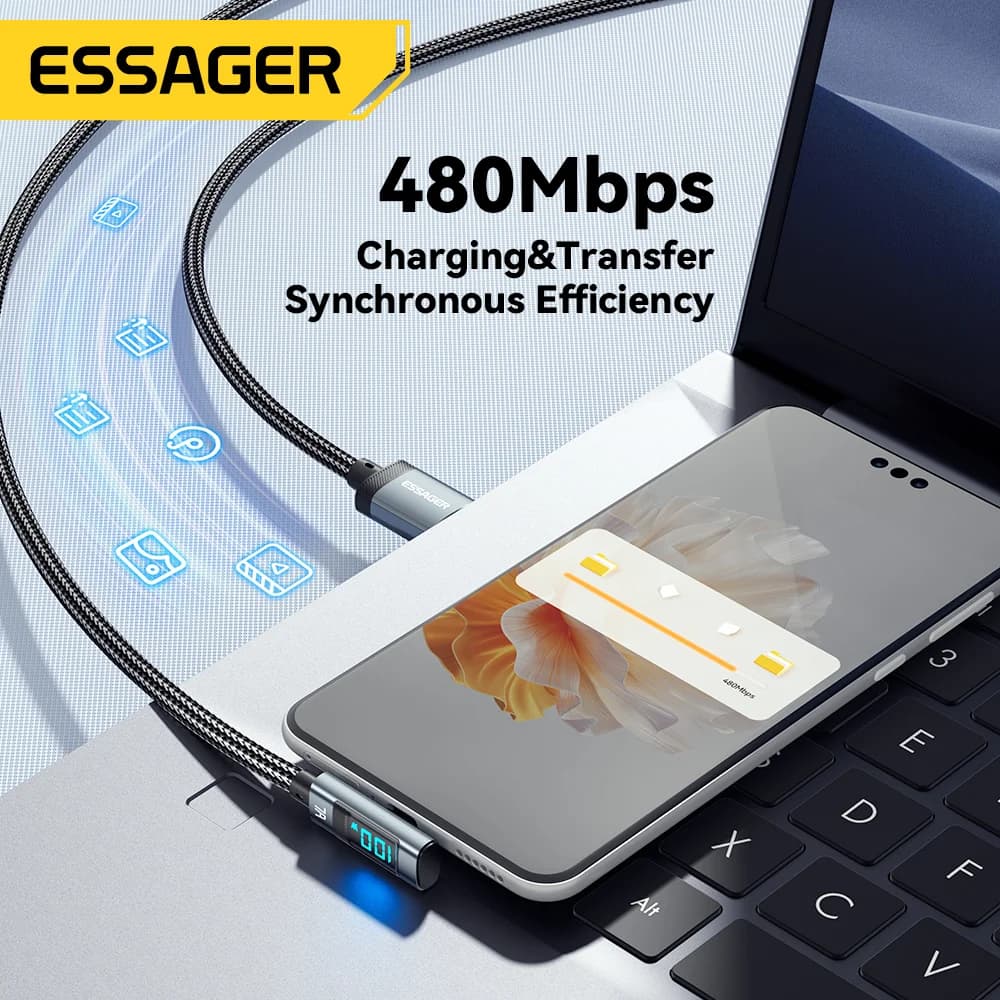 7A 100W haakse USB-C kabel met digitaal display