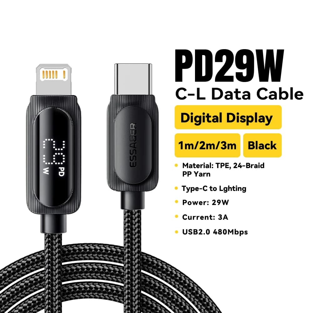 29W USB-C naar Lightning Kabel met Digitaal Display