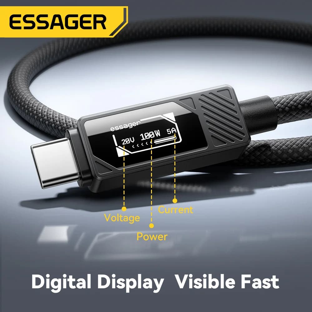 100W USB-C Kabel met Digitale Weergave PD Laden