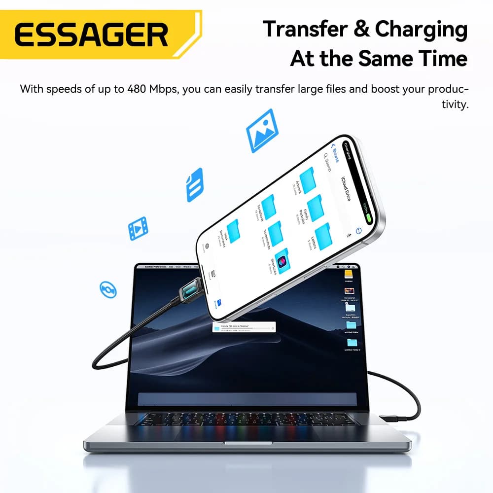 100W LED USB-C naar USB-C Snellaadkabel