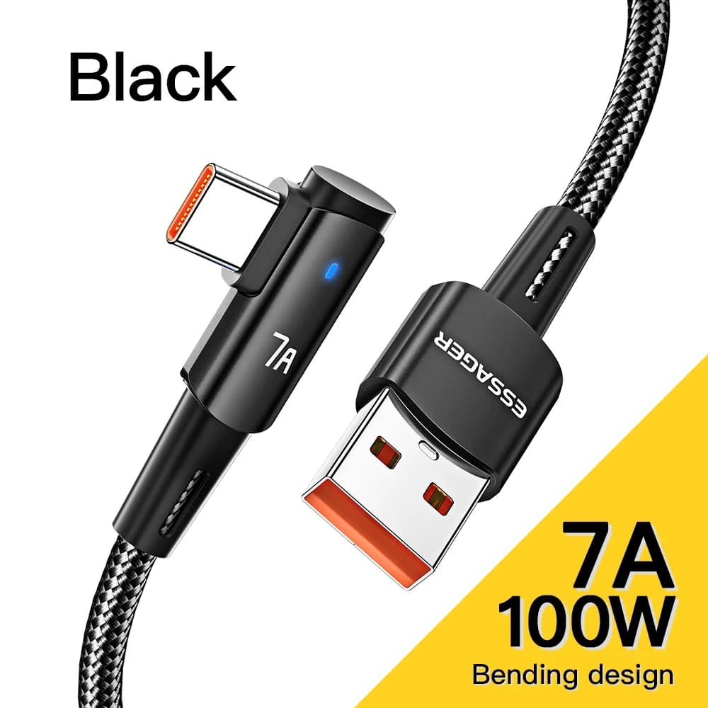 7A USB Type-C kabel met 90° hoek en 100W opladen