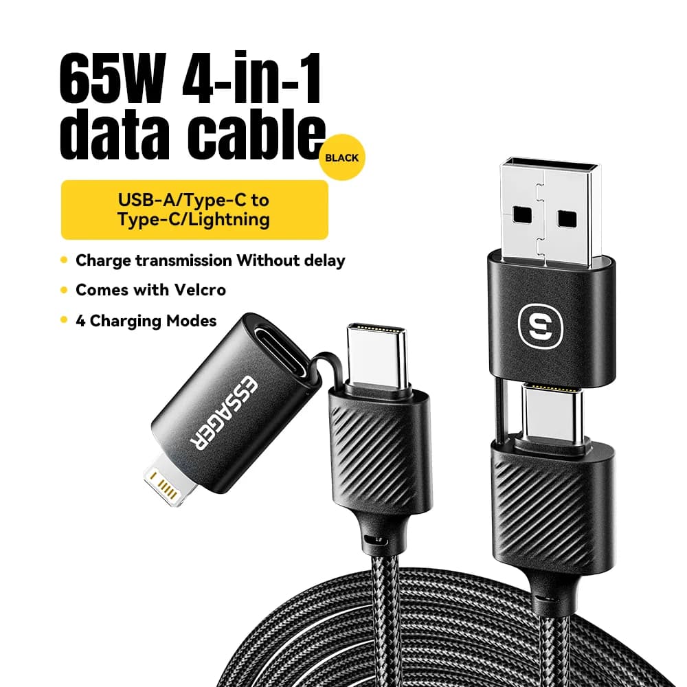 4-in-1 USB-C-kabel, 65W PD Sneloplader