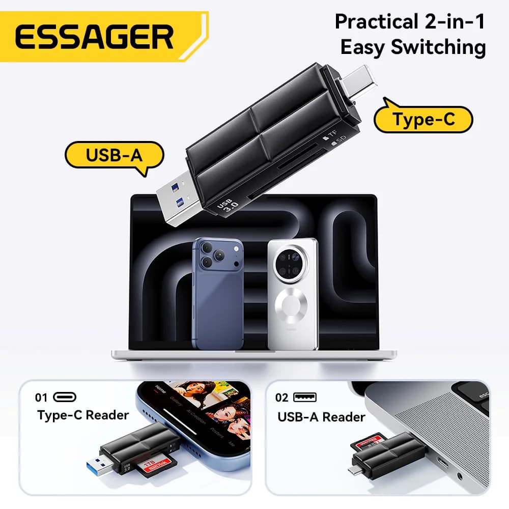 USB 3.0 en Type-C SD/Micro SD Kaartlezer