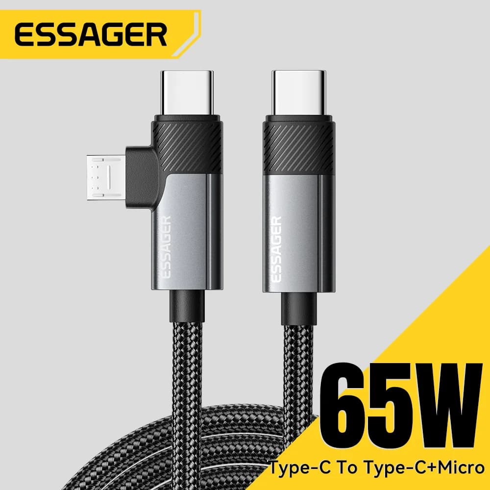 2-in-1 65W PD Snellaadkabel Type-C/USB-A naar Micro