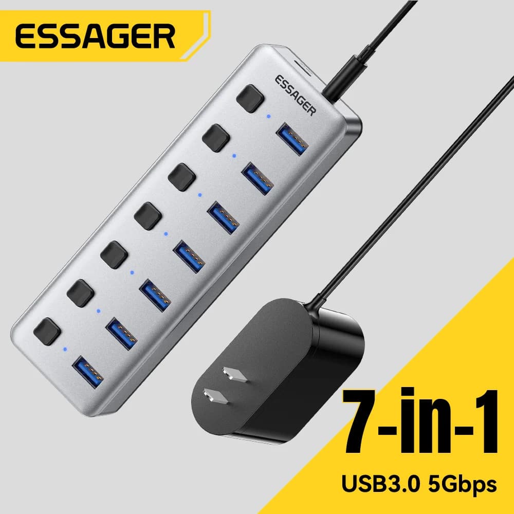 7-Ports USB 3.0 Hub met 24W Voedingsadapter