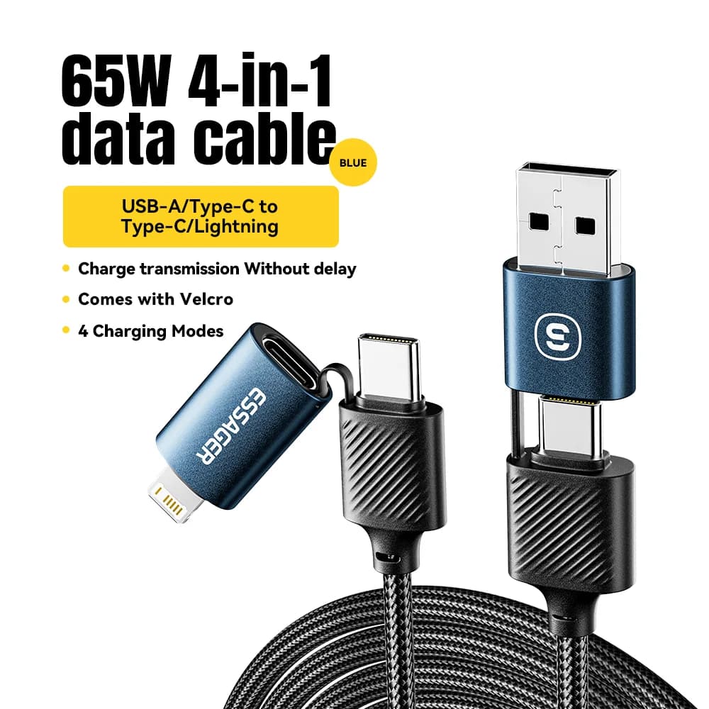 4-in-1 USB-C-kabel, 65W PD Sneloplader