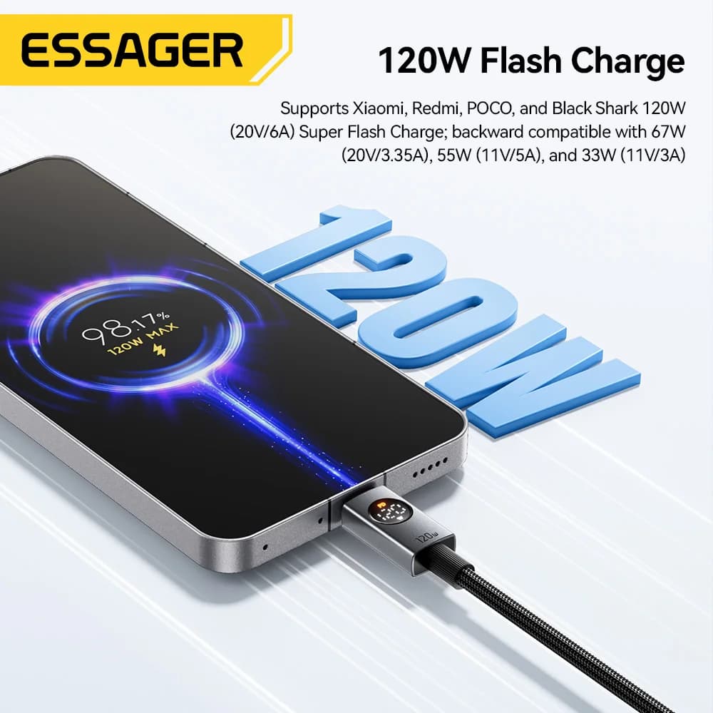 120W 6A USB-A naar USB-C Supersnelle Laadkabel