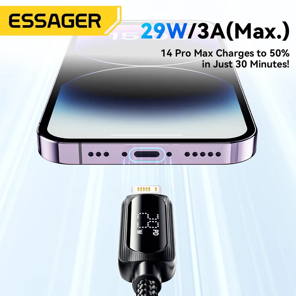 29W USB-C naar Lightning Kabel met Digitaal Display