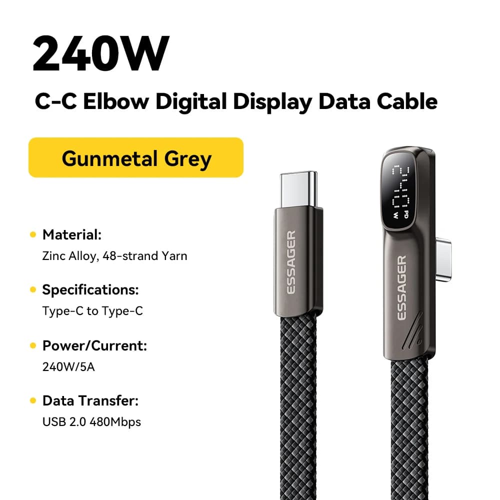 Elbow 240W USB-C-kabel voor snel opladen