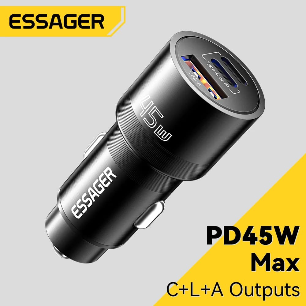 45W USB-C Autolader met PD en QC 3.0