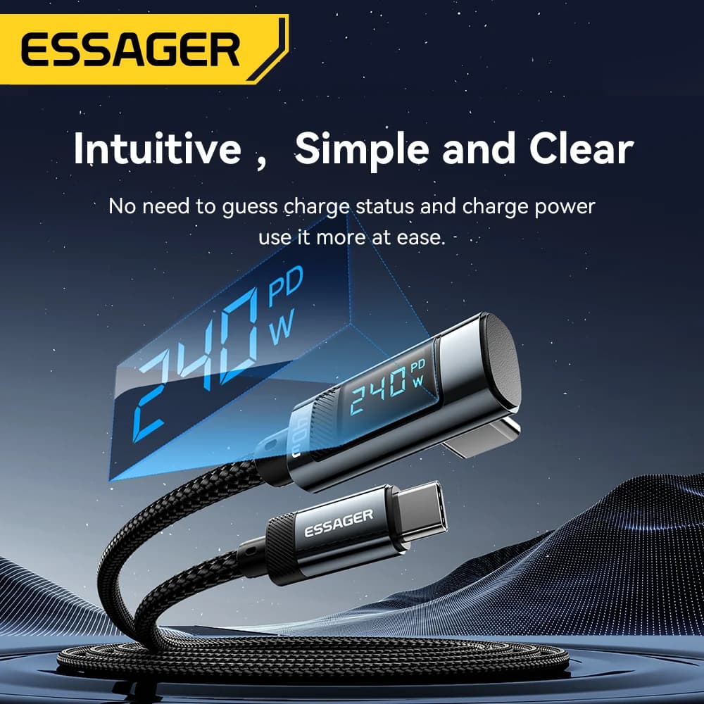 240W USB-C naar USB-C kabel met 90-graden hoek