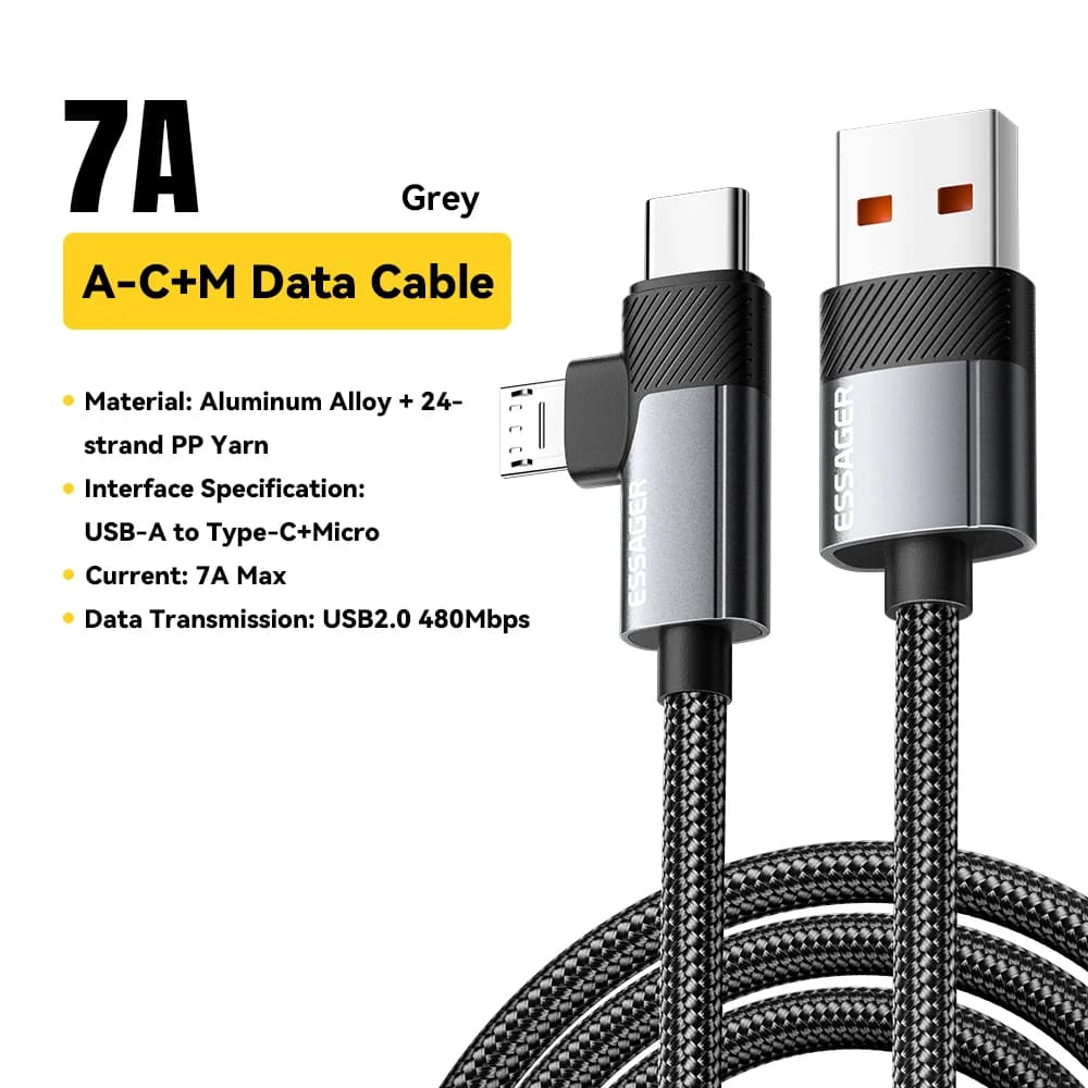 2-in-1 65W PD Snellaadkabel Type-C/USB-A naar Micro