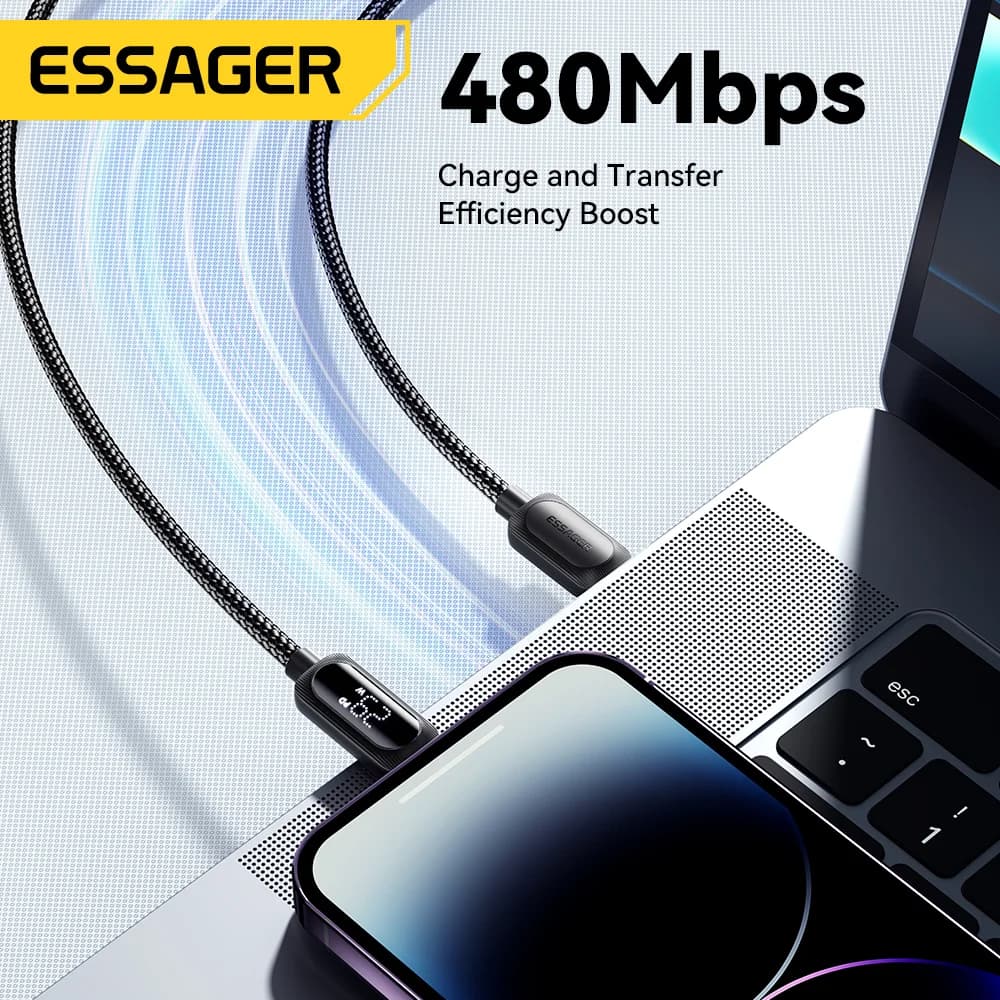 29W USB-C naar Lightning Kabel met Digitaal Display