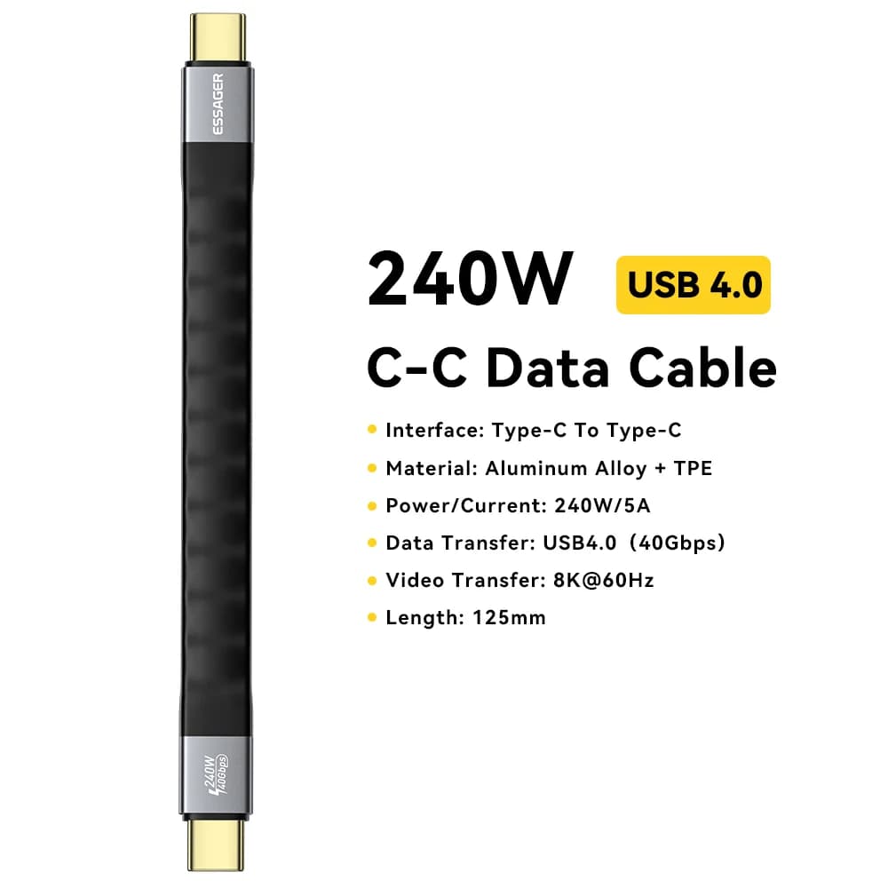 USB 4.0 Type-C kabel met 40Gbps data en 8K video