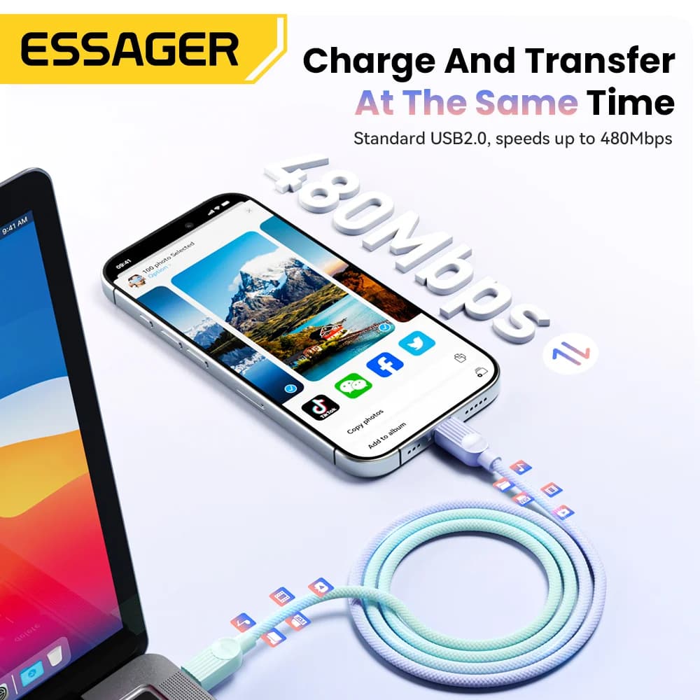60W gekleurde USB-C naar USB-C snellaadkabel