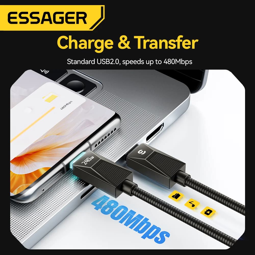 240W RVS USB-C snellader kabel