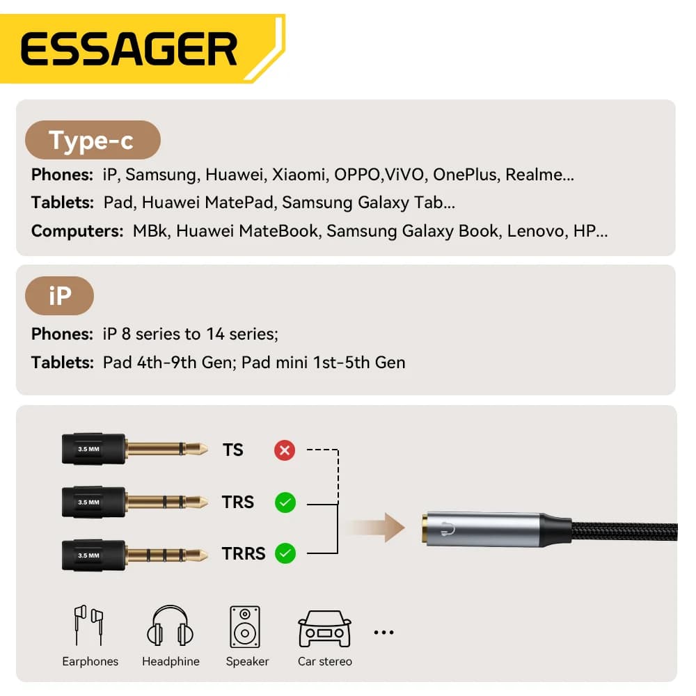 L-vormige USB-C naar 3.5mm Audio Adapter