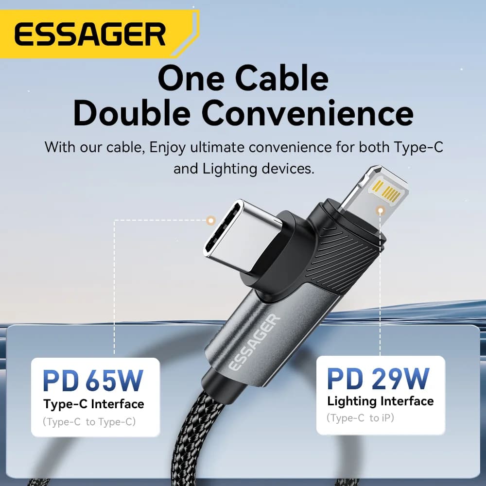 65W 2-in-1 USB-C naar Lightning-kabel