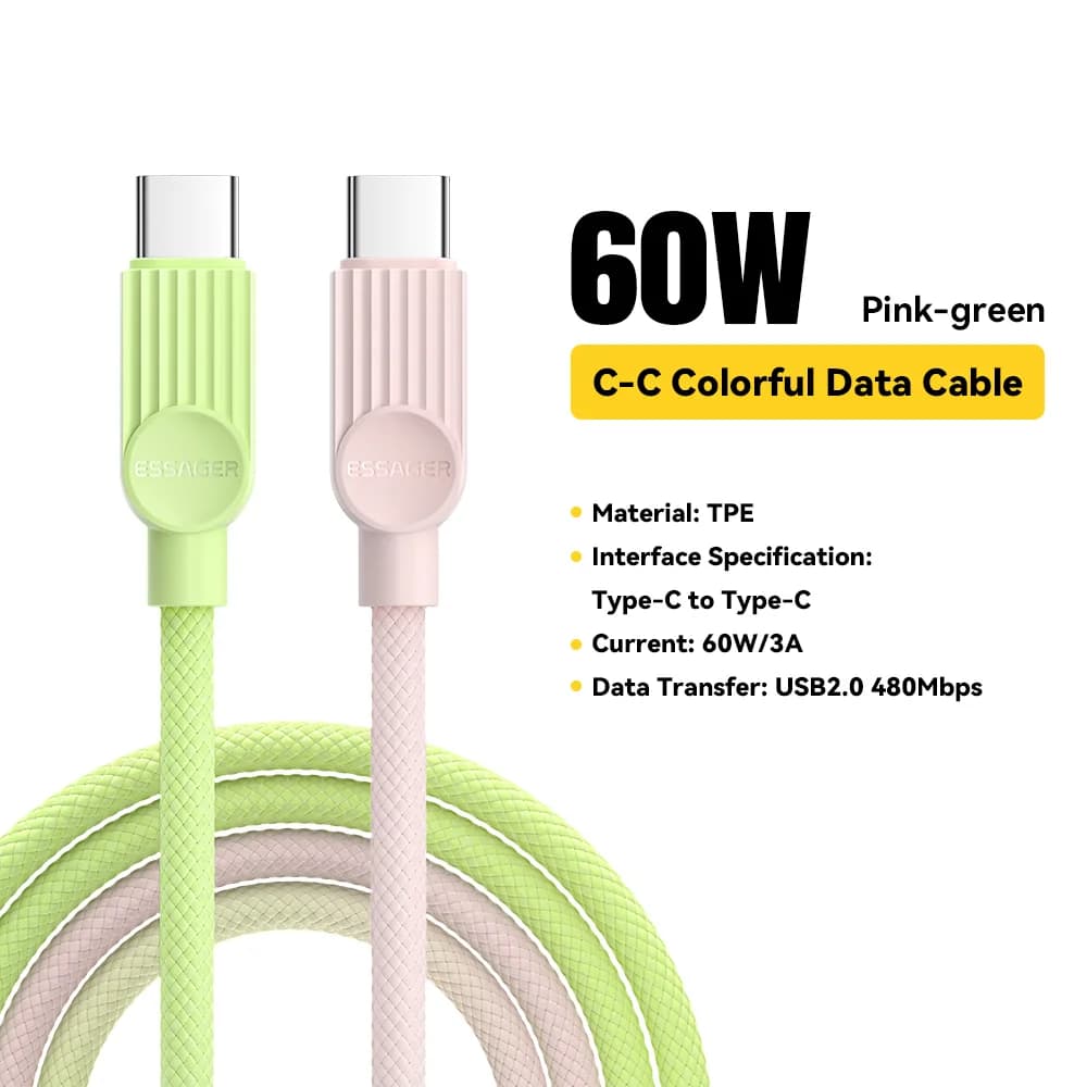 60W gekleurde USB-C naar USB-C snellaadkabel