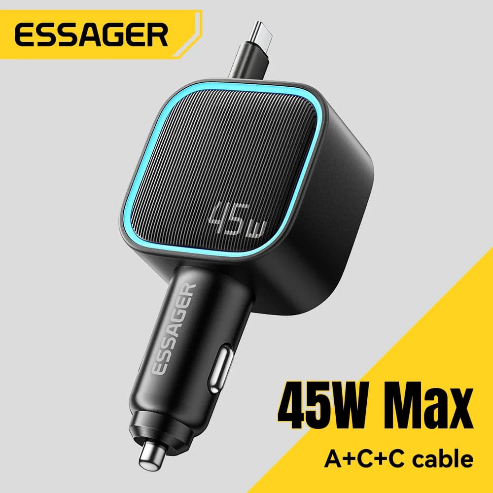 45W Autolader met 75cm Intrekbare PD Kabel