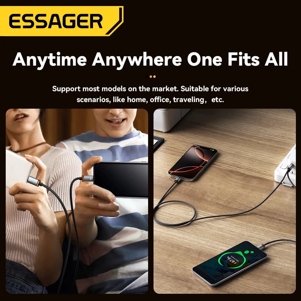 2-in-1 USB-A naar Type-C en Lightning-kabel, 100W