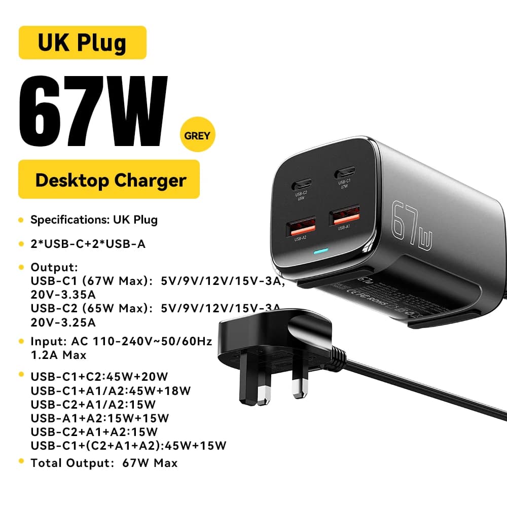 67W GaN USB-C Bureaulader Snellader
